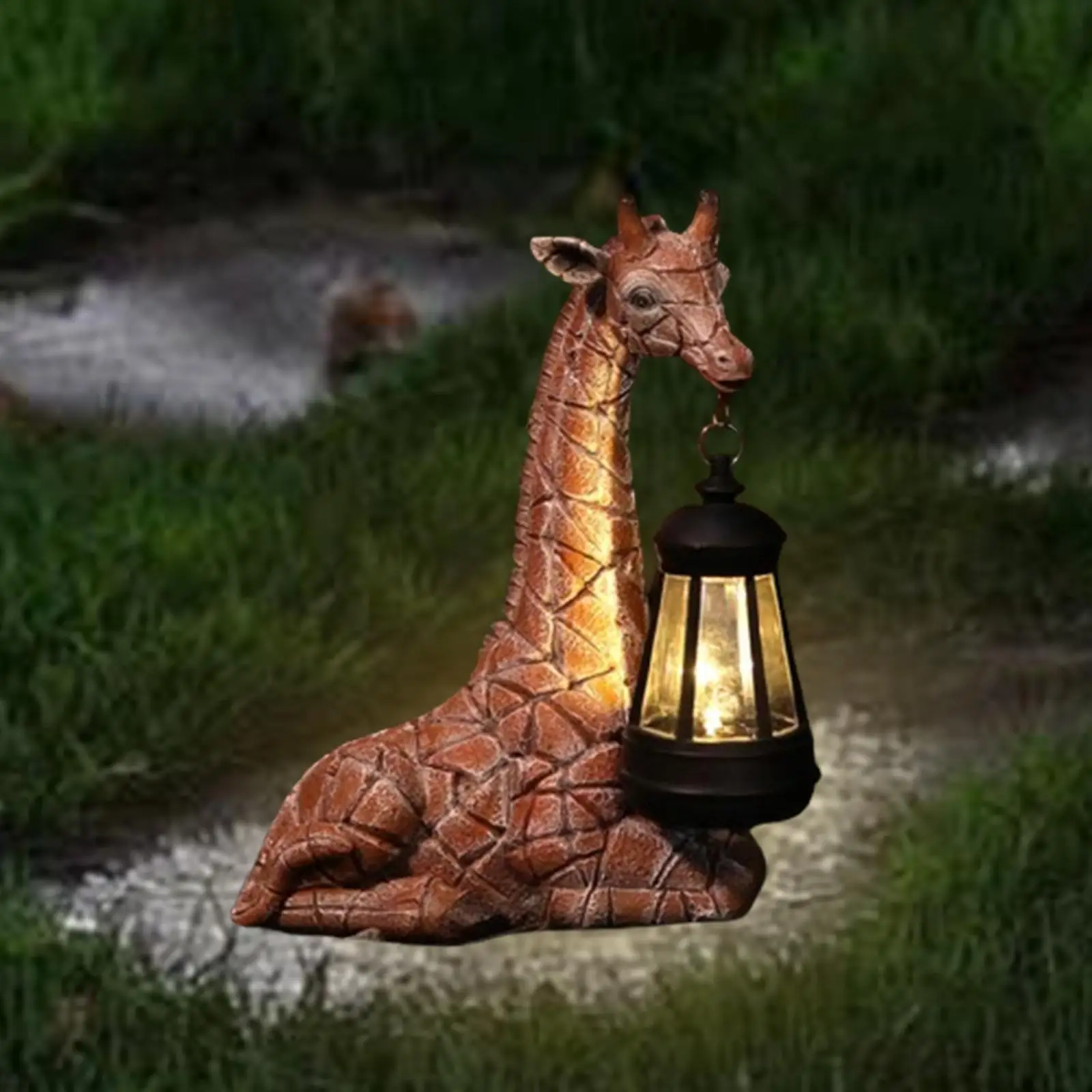 Garden Giraffe Statue Resin Figurine with Solar Lantern Collecting Housewarming Gift Lawn Ornament for Balcony Backyard Patio