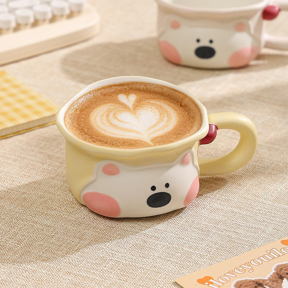 Ceramic Drinking Mugs with Handle Ins Style Cute Household Versatile Round Coffee Cups Cute Color Blocking Couple Drinkwares
