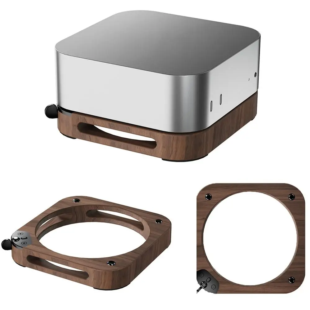 

Walnut Wooden Stand Dustproof Cooling Host Base External Switch Button Heightened Desktop Holder for Mac Mini M4/M4 Pro 2024