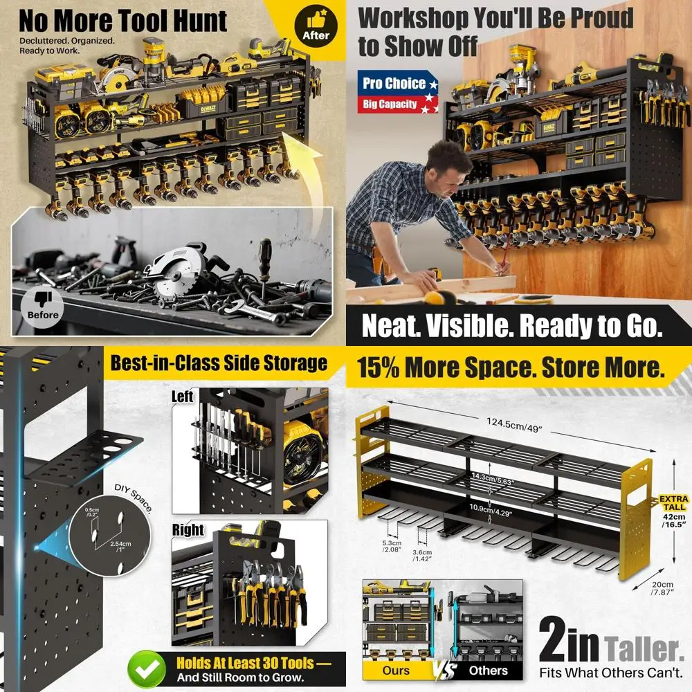 

49 Heavy-Duty Garage Wall Rack - 620 lbs Capacity Power Tool Organizer with 12 Drill Holders
