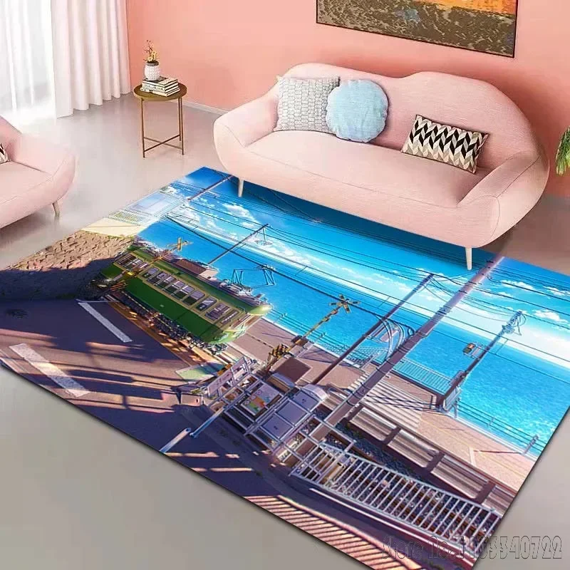 Japan Light Rail Printing Carpet for Home Living Room Bedroom Sofa Decor Kids Play Area Rug Non-slip Floor Mat Anime Rug