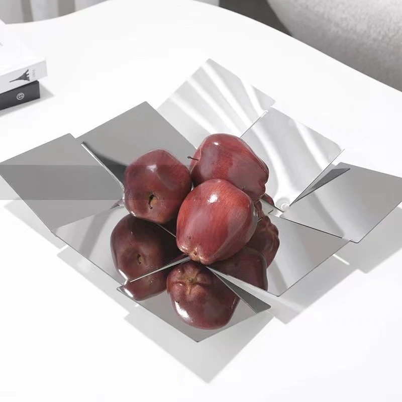 Simple modern light luxury creative stainless steel fruit plate ornament, decorative coffee table storage plate alloy