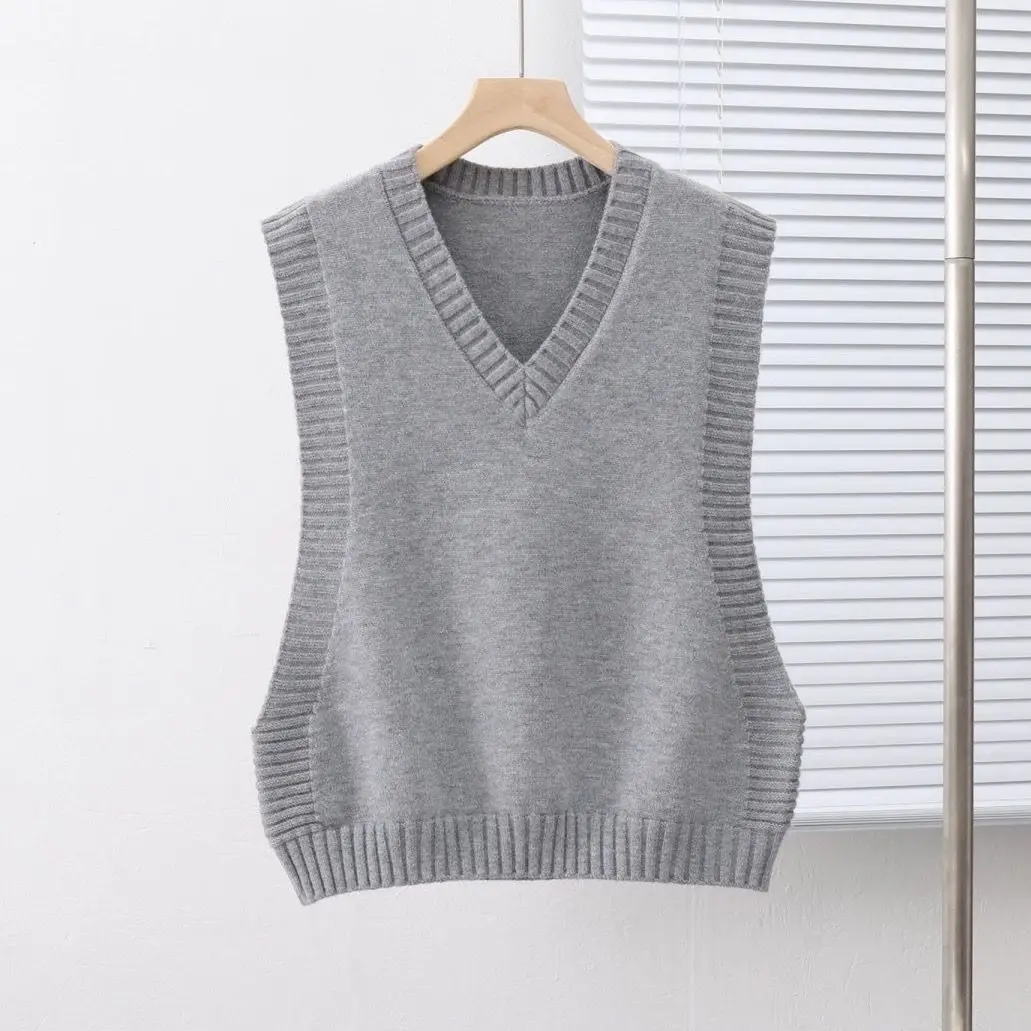 

Knitted Vest Female Korean FashionSpring Autumn Vintage Casual Preppy Style Sleeveless Sweater Loose All-match Waistcoat R263