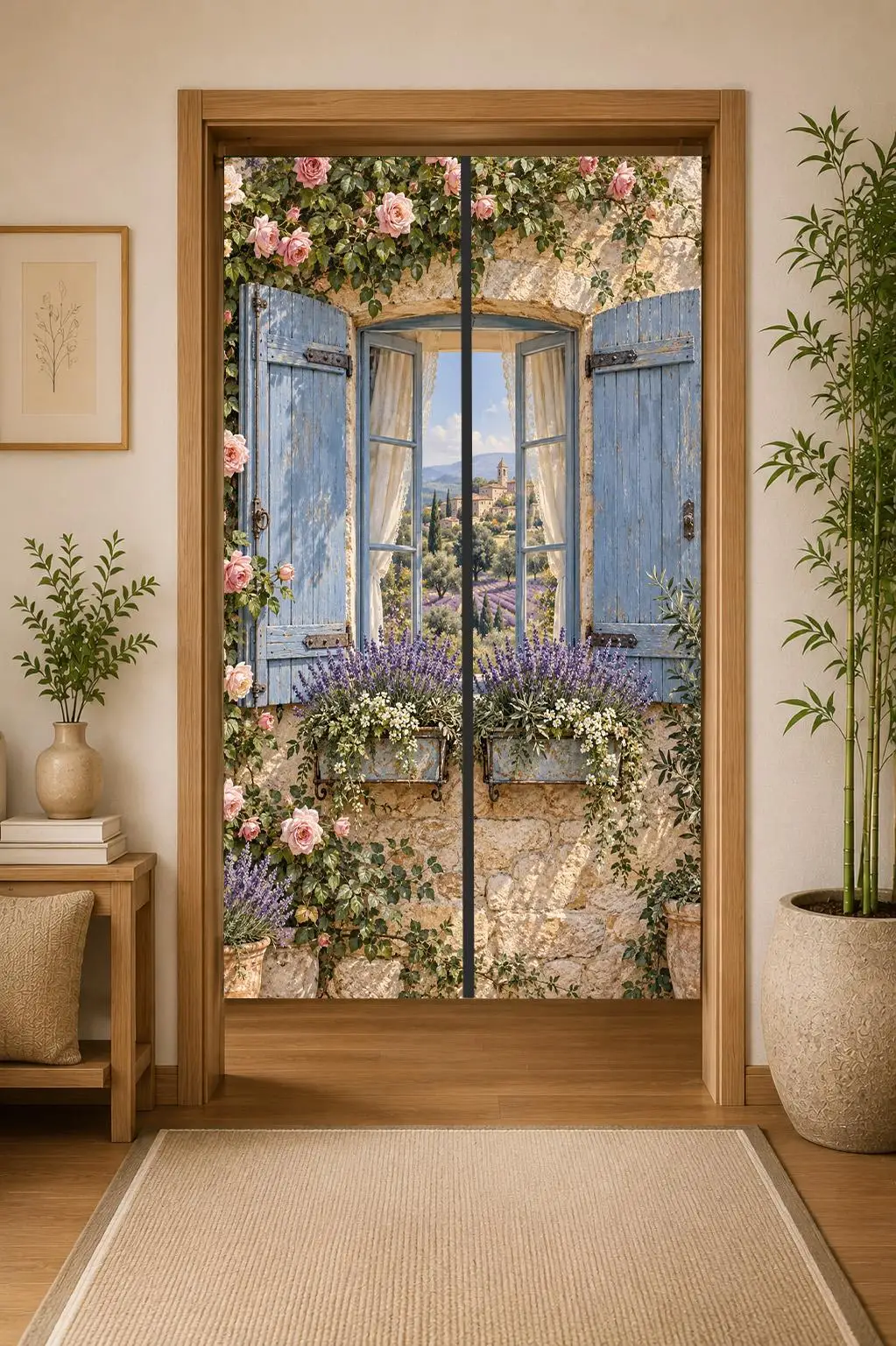 Vintage French Cottage Garden Door Curtain Waterproof Decorative Room Divider for Bathroom or Bedroom Interior Design