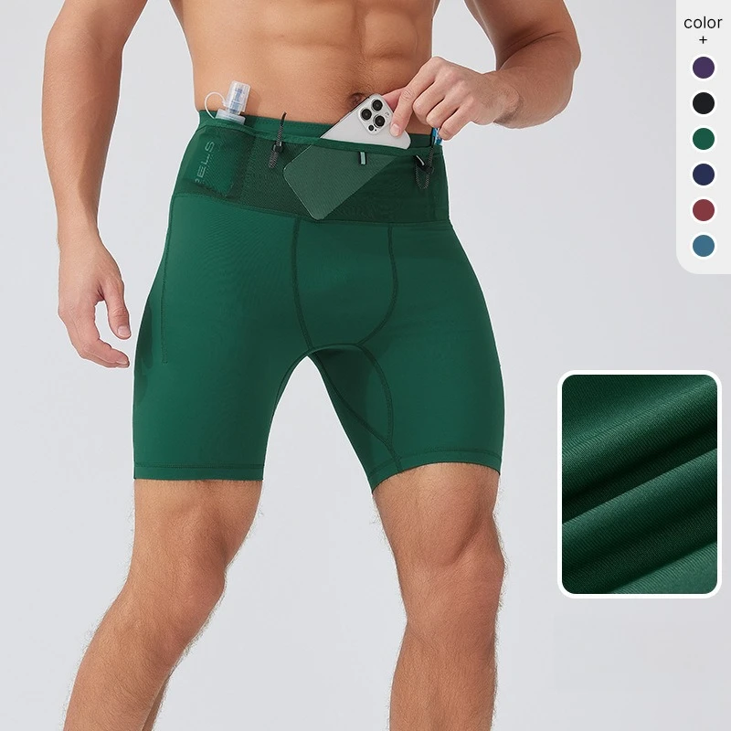 

Men's Compression Shorts with Pockets, High-Elastic Lycra Fitness Gym Running Underwear, Breathable Quick-Dry Sport Tight Pants