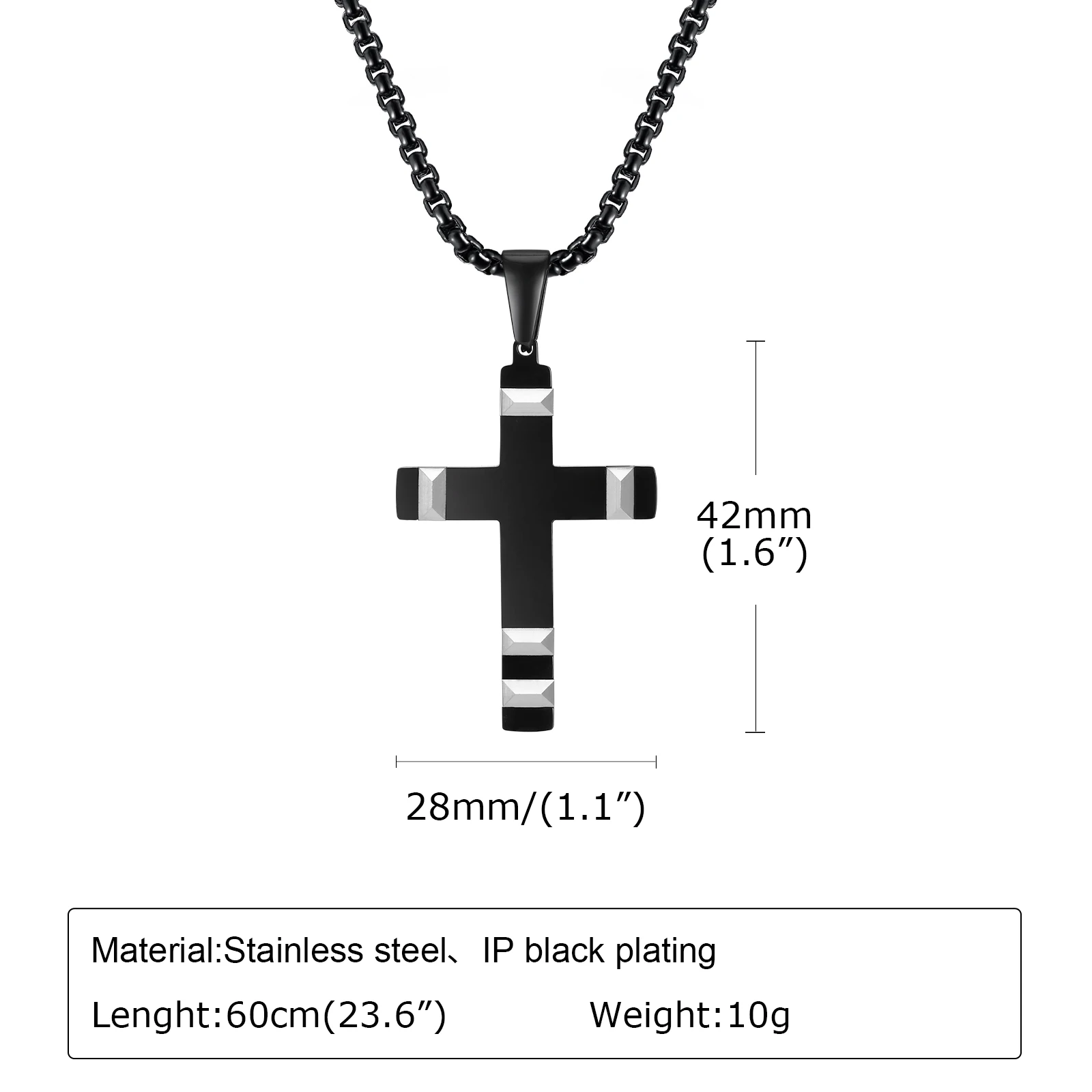 Mprainbow Mens Black Cross Necklaces,Waterproof Stainless Steel Bold Metal Cross Christ Faith Prayer Pendant Collar Gift Jewelry