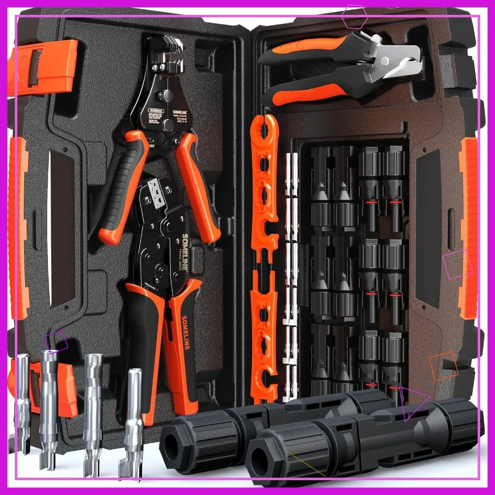 ชุดเครื่องมือย้ำขั้วต่อพลังงานแสงอาทิตย์พร้อมเครื่องย้ำ, เครื่องปอก, เครื่องตัด และประแจสำหรับสายเคเบิลแผง