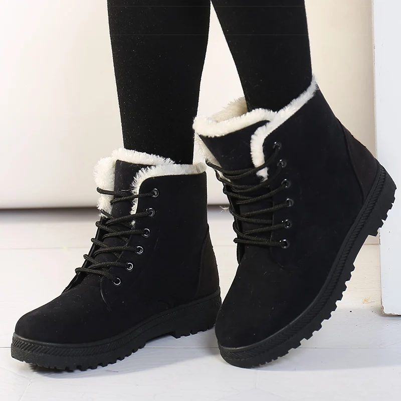 Women Boots Warm Fur Ankle Boots For Women Winter Boots Black Heels Snow Botas mujer Elegant Woman Heeled Shoes Winter Shoes