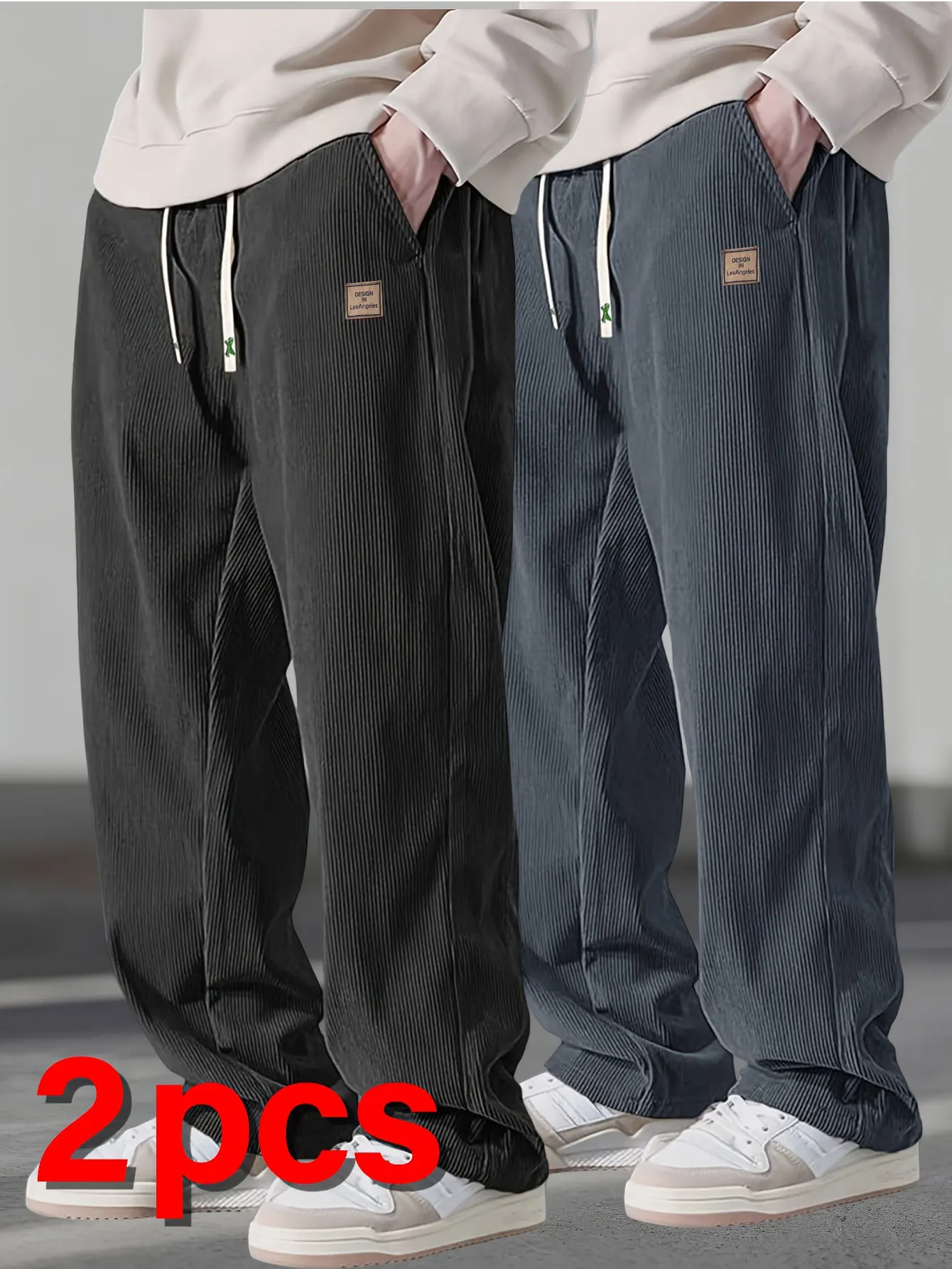 Winter Herren 2er-Pack Fleece Warme Cordhose mit Kordelzug Lässige Hose für Männer Kälteschutzkleidung Thermisch Gefütterte Sportbekleidung – Detail 2