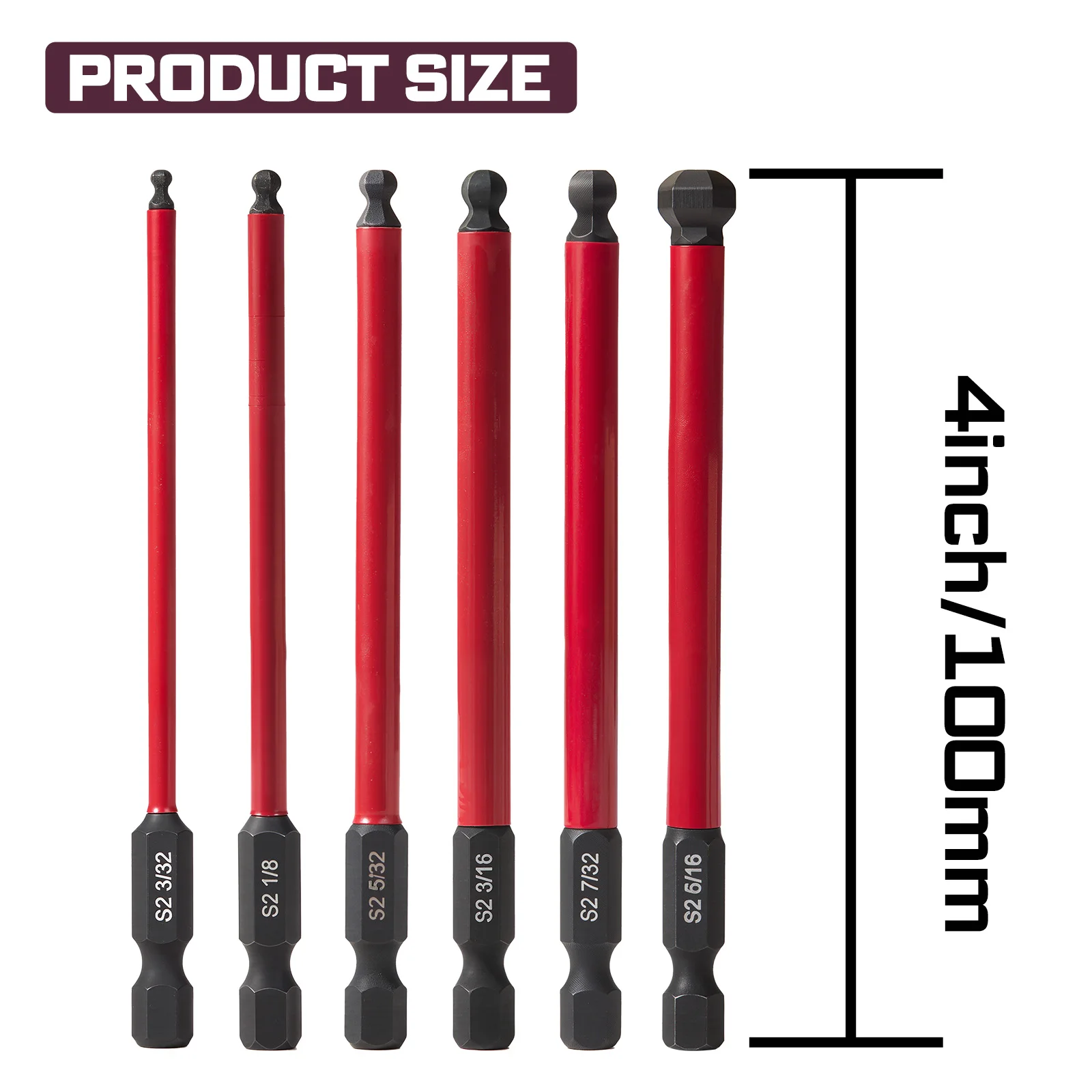 Ball End Hex Screwdriver Bit Set S2 Steel 1/4