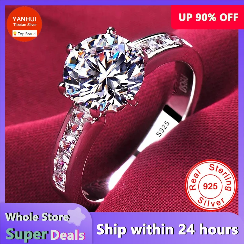 NEW Women's Real 925 Sterling Silver Ring With Certificate,High Quality Zirconia Diamant Rings Wedding Accessories Gift Jewelry