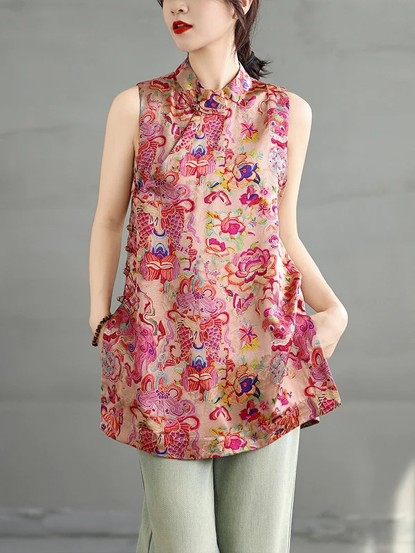 

New Chinese Sle Svel irt Large Size Women's Mid-Length Flag Robe Side Buttoned Stand Collar Improved Version Top