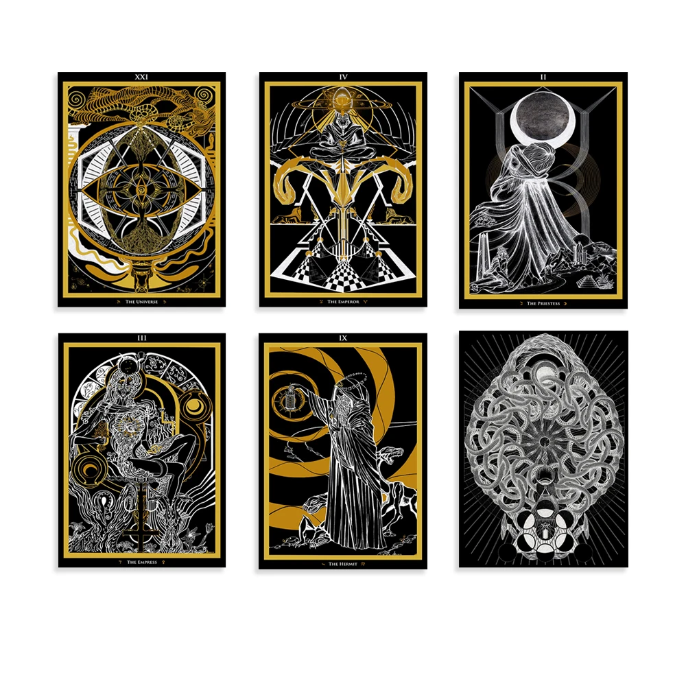 Conjunction Tarot Major Arcana Black Gold Tarot Art Print Poster