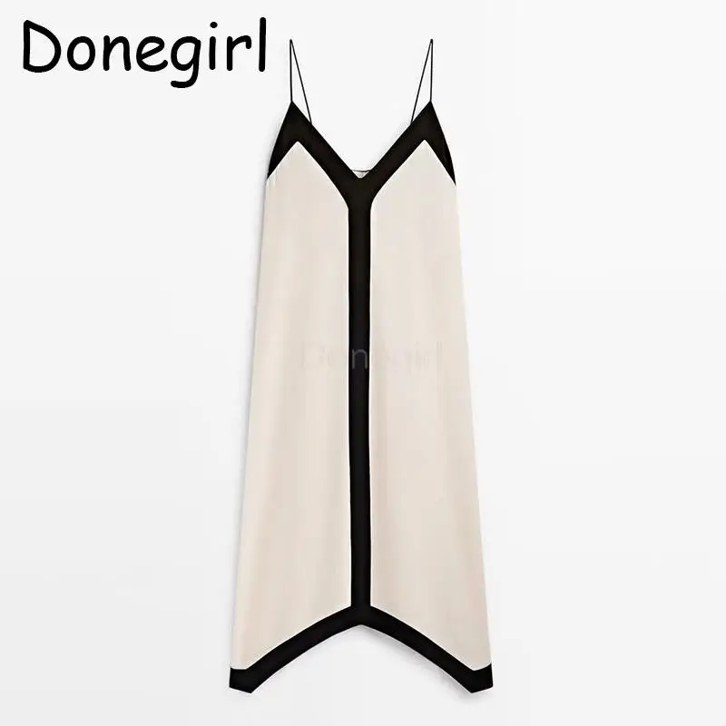 Donegirl 2023 nuove donne moda senza maniche vacanza estate Halter vestito scollo a v colore Clash sciolto vacanza abiti lunghi femminile Chic