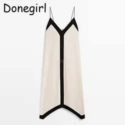 Donegirl 2023 nuove donne moda senza maniche vacanza estate Halter vestito scollo a v colore Clash sciolto vacanza abiti lunghi femminile Chic