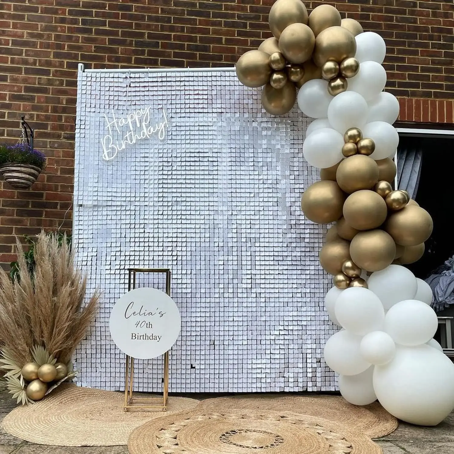 24/18/12Pcs Matte White Shimmer Wall Backdrop Panels Square Sequin Wall Panels Glitter Backdrop Panel for Birthday Wedding Decor