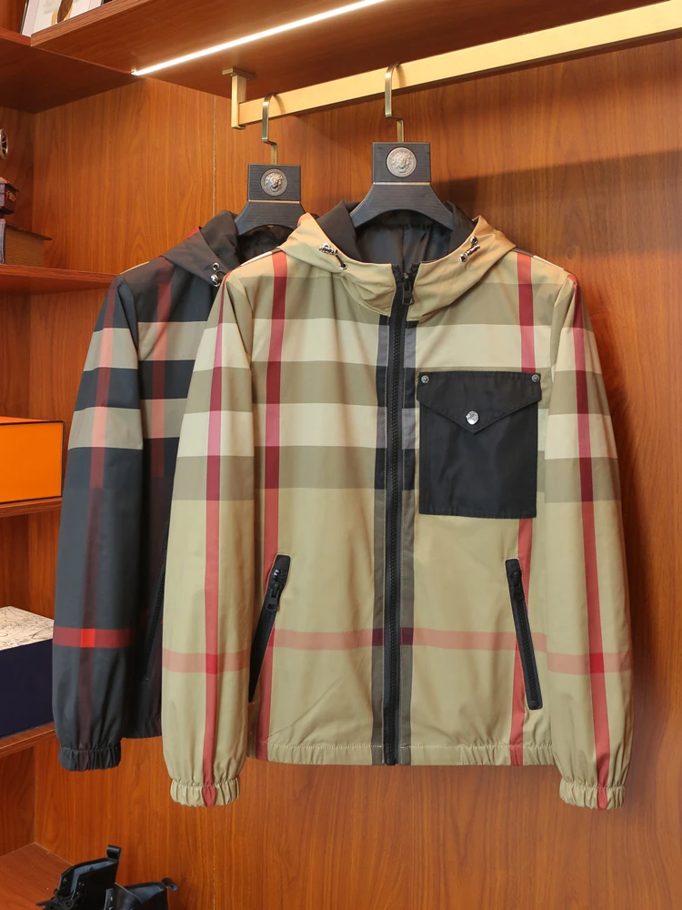 

Новое весеннее клетчатое мужское легкое роскошное модное брендовое пальто премиум-класса с капюшоном, повседневное облегающее пальто большого размера