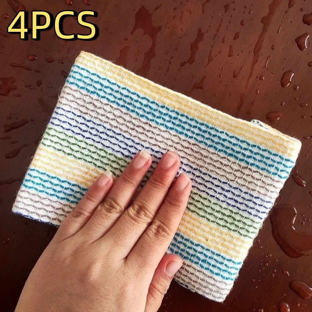 

4PCS Portable Striped Pattern Kitchen Towels Breathable Square Scouring Pads 35x35cm Soft Dishwashing Cloth Kitchen Cleaning