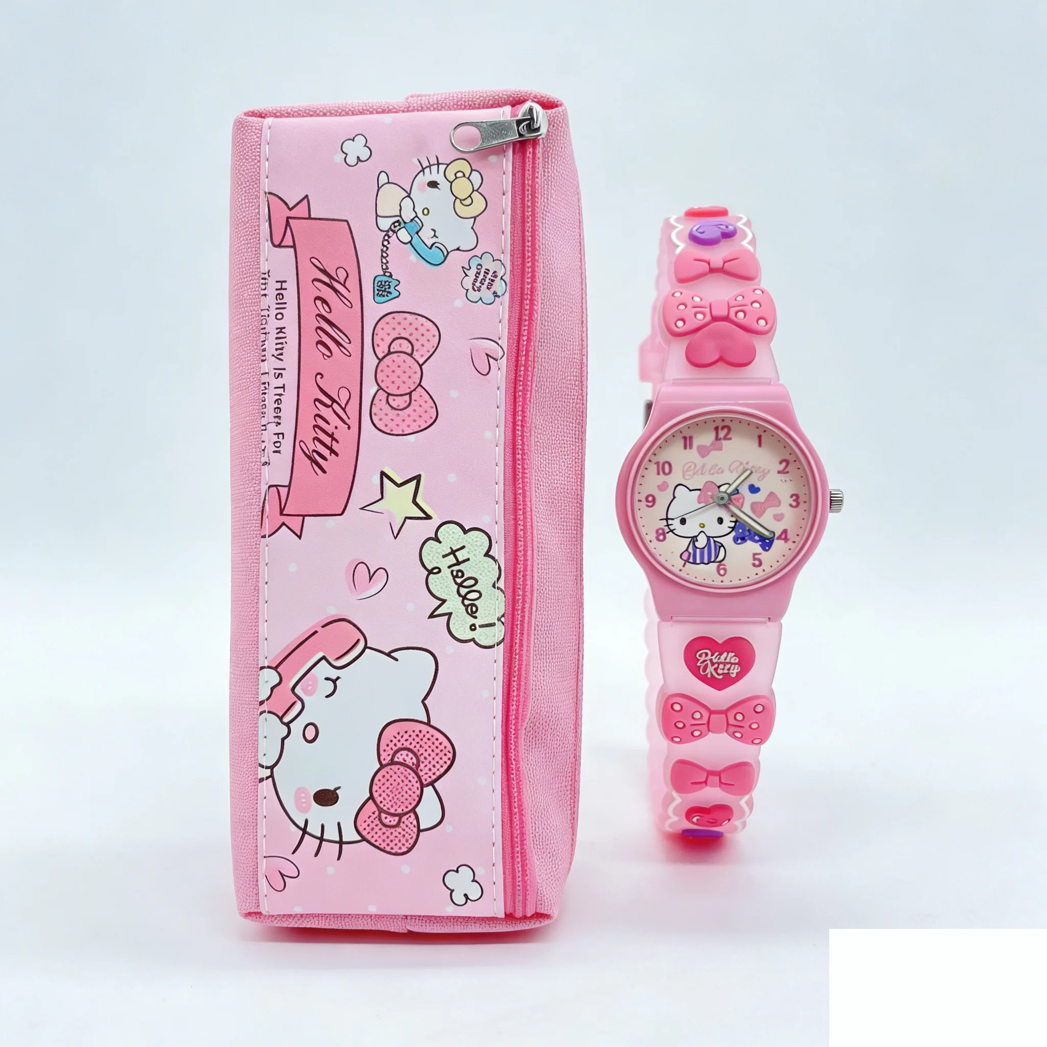 

Детские часы Hello Kitty с мультяшным дизайном, модные часы, студенческие часы Melody и пенал в комплекте, подарок на детский праздник