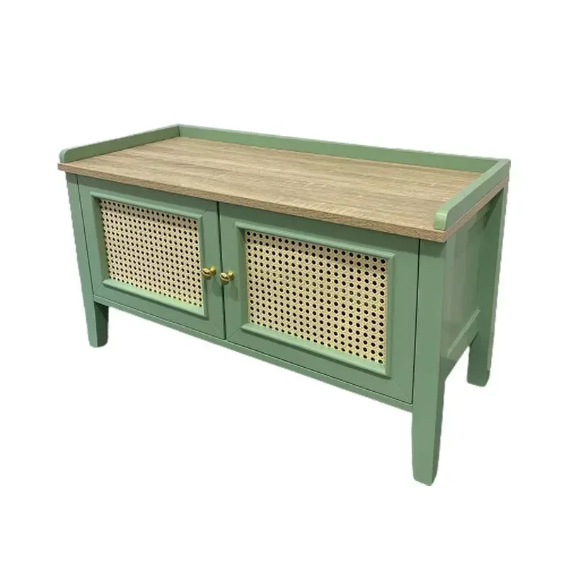 Light blue wooden rattan cupboard storage shoe Storage cabinet with 1 drawer 2or3 doors
