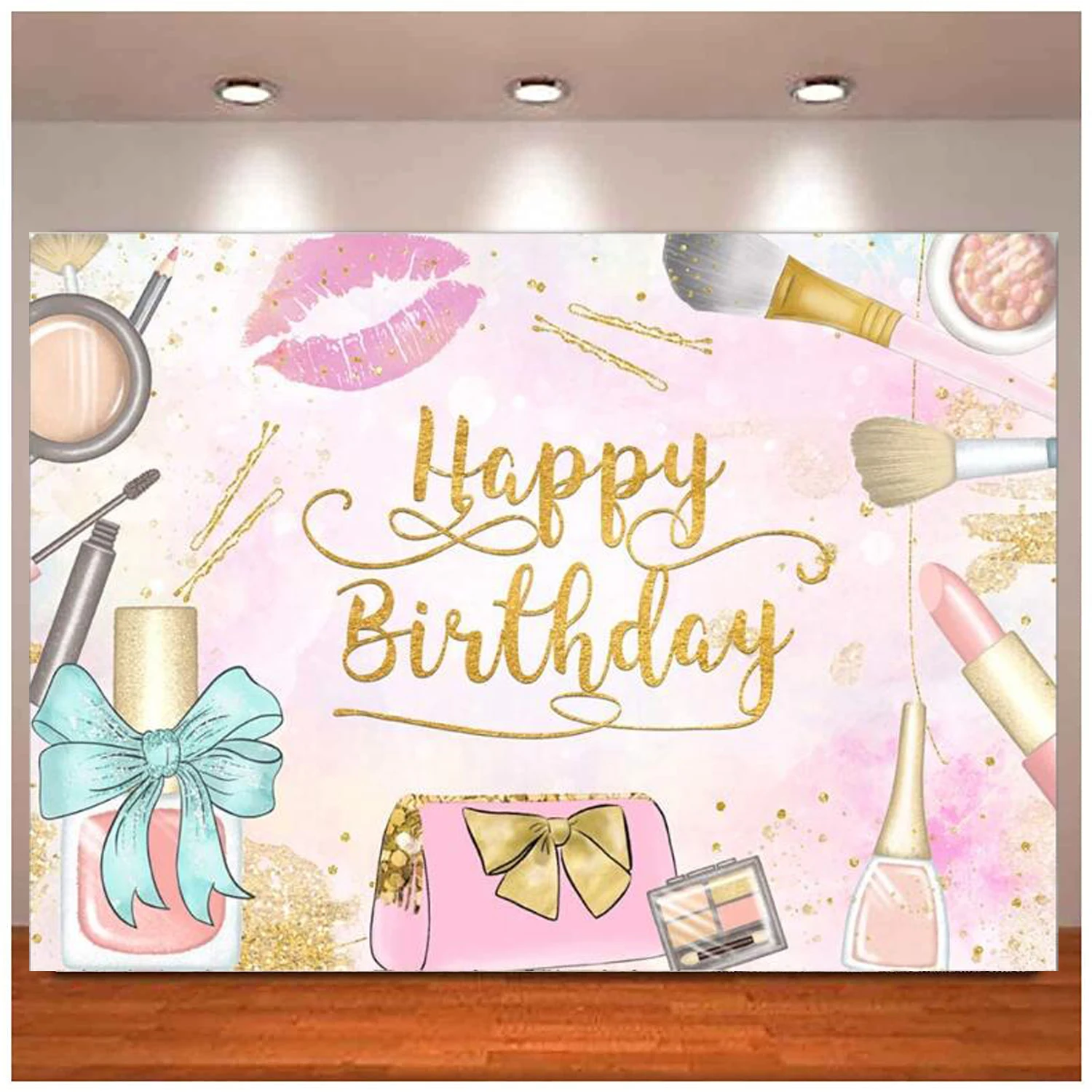 

Photography Backdrop Girls Makeup Spa Glamour Cosmetics Theme Birthday Party Banner Decor Pink Beauty Make Up Women Background