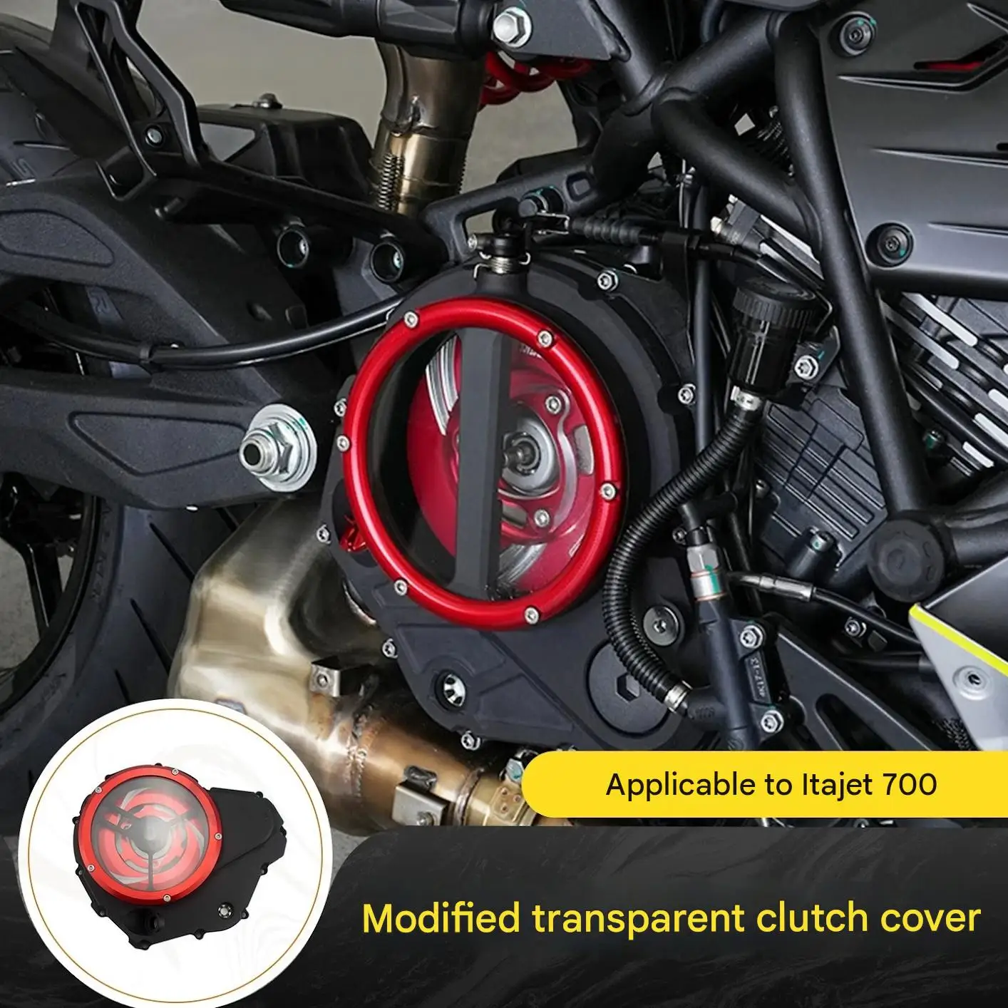 For Italjet Dragster 700 Twin Clutch Edge Cover Assembly Transparent Modified with Optional Multi-Color Aluminum Outer Ring