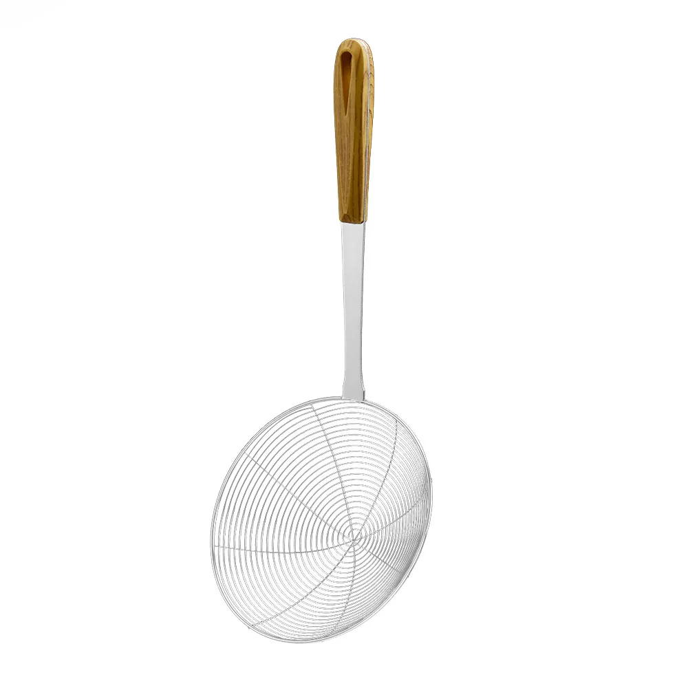 Wooden Stainless Steel Skimmer Strainer Colander Pot Fried Filter Mesh Deep Fryer Oil Frying Scoop Noodles Sieve Kitchen Tools