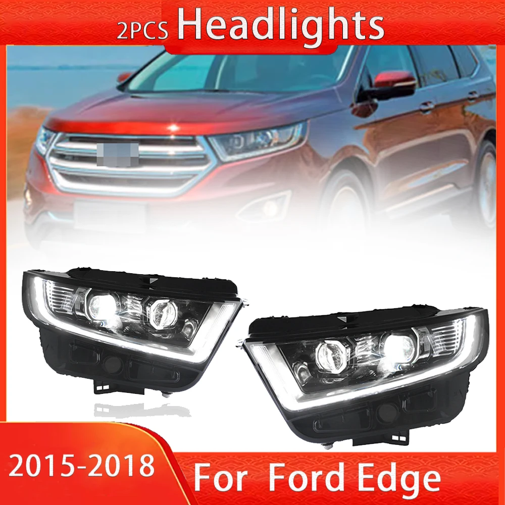For Ford Edge 2015-18 LED Headlight Assembly modified With Lens Daytime running light Turn signal High Low beam Car Accessories