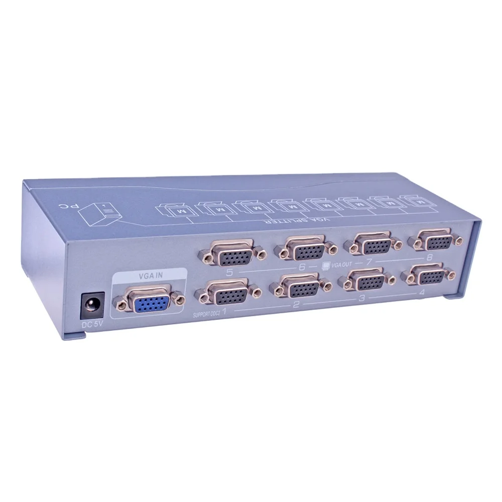 DTECH VGA Splitter 8 Ports Video Monitor/TV/Projector 250MHz High Resolution 1 Input 8 Output