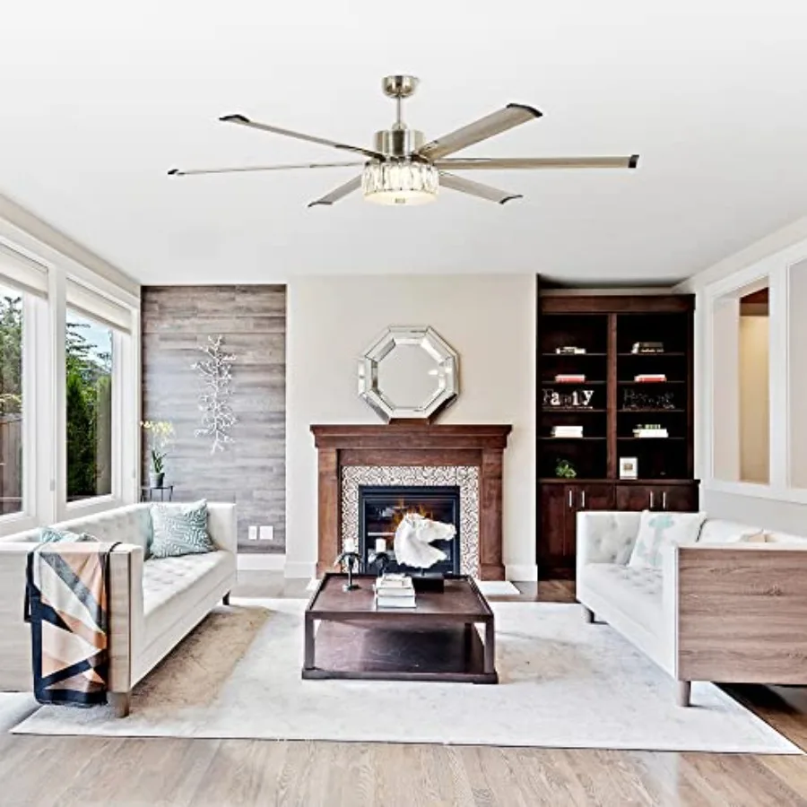 65 Inch Large Ceiling Fan with Integrated LED Light and Remote Control for Outdoor Use in Patios High-Capacity Air Circulation