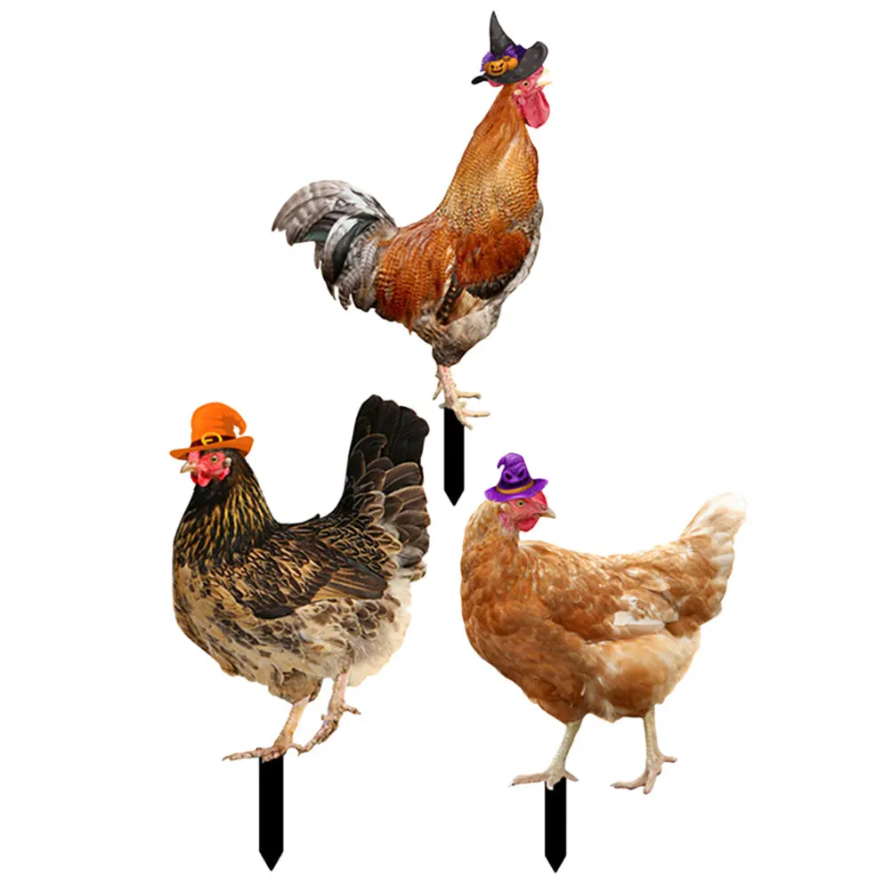 

3pcs Outdoor Ornament Yard Garden Lawn Decorative Stakes Outdoor Ornament Chicken Yard Sign Acrylic Durable Lovely