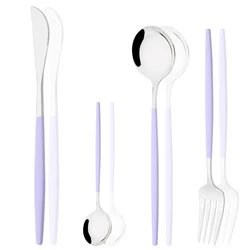 Western Purple Silver Tableware New Dinnerware Set 4Pcs Stainless Steel Kitchen Knife Fork Spoon Complete Cutlery Flatware Set