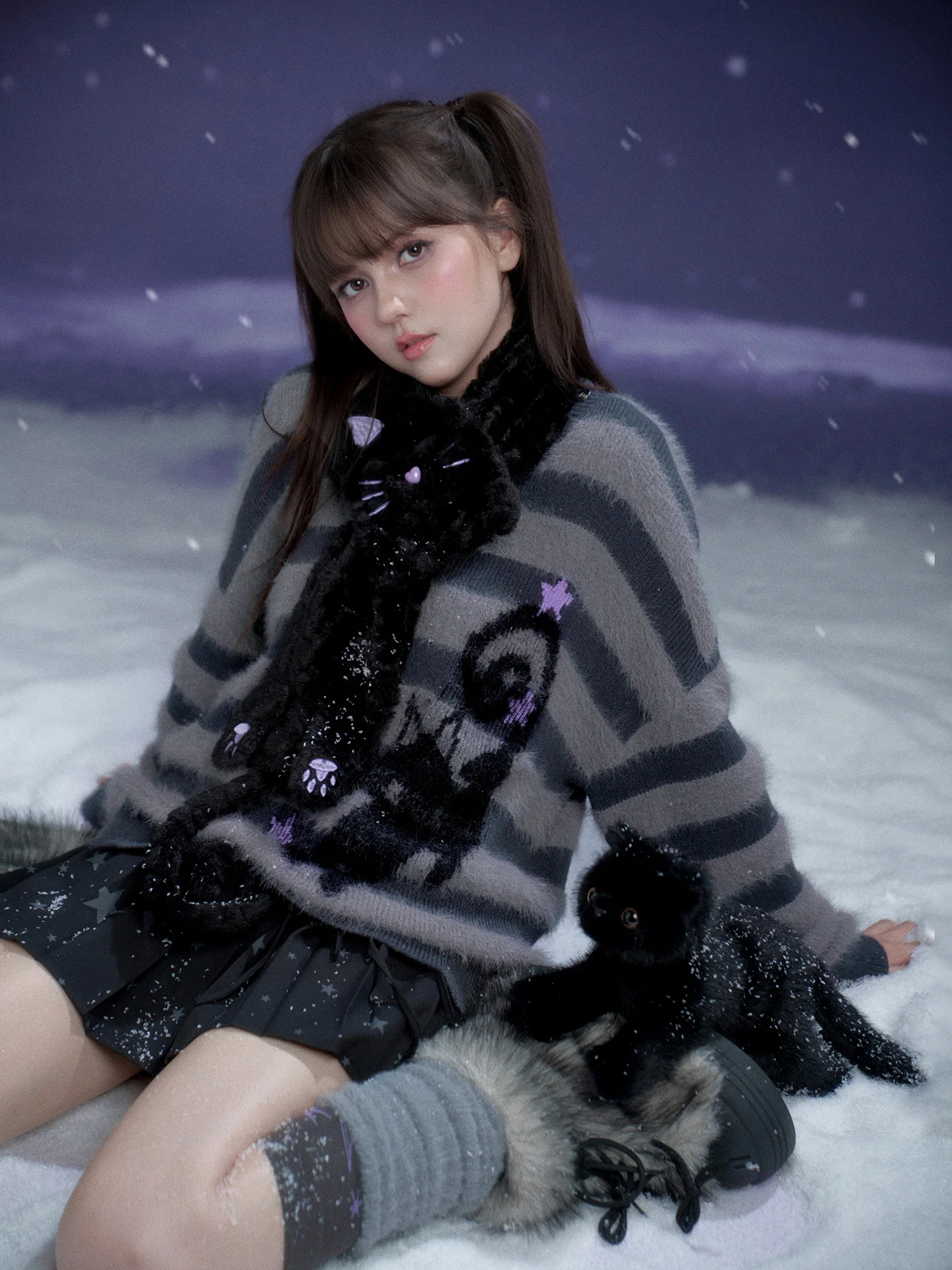 

SagiDolls Street Sle V-Ne Knitted Sweater Pattern Loose Fit Warm Faux Fur Stripe Design Versatile Autumn Winter Women...