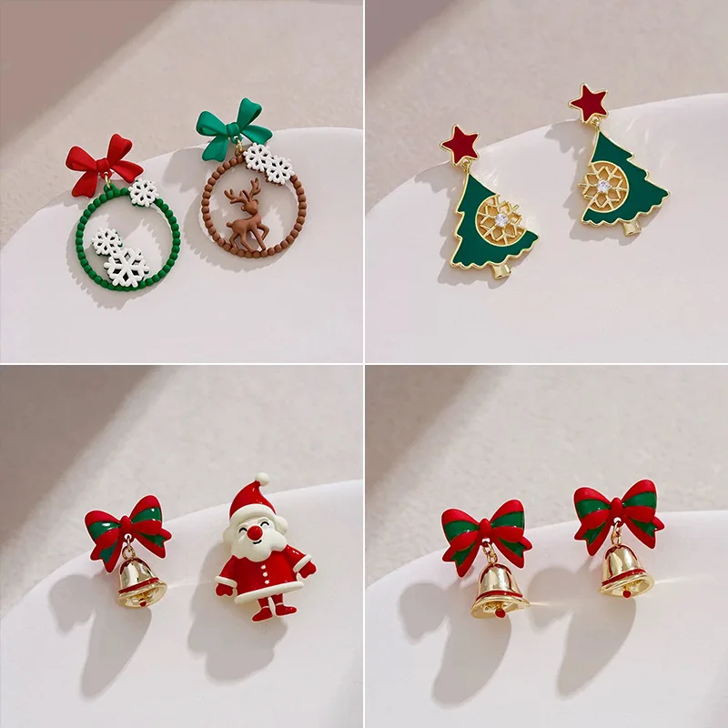 Fashion Christmas Earrings 925 Sterling Silver Asymmetric Christmas Snowman and Christmas Tree Earrings  Fine Jewelry Gifts