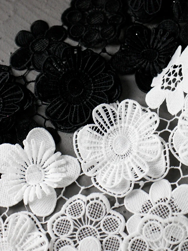 Black and white openwork jacquard fabric creative handmade diy lace decorative accessories fashion designer fabric