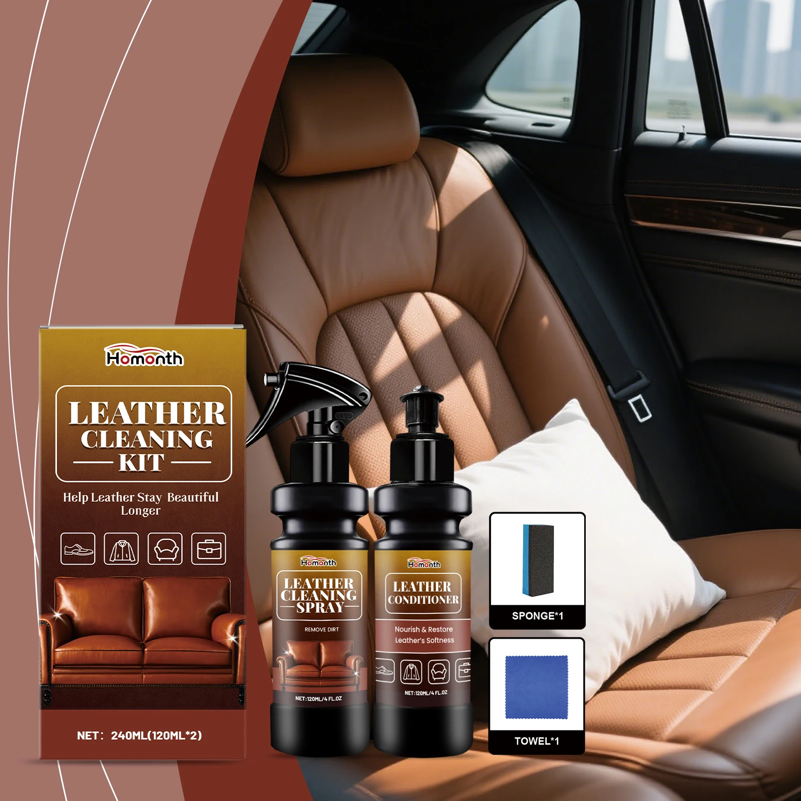 Leather Cleaner Conditioner Kit Restore Softness Shine Prevent Cracking For Car Seats Bags Sofa Deep Spray Nourishing Cream Set