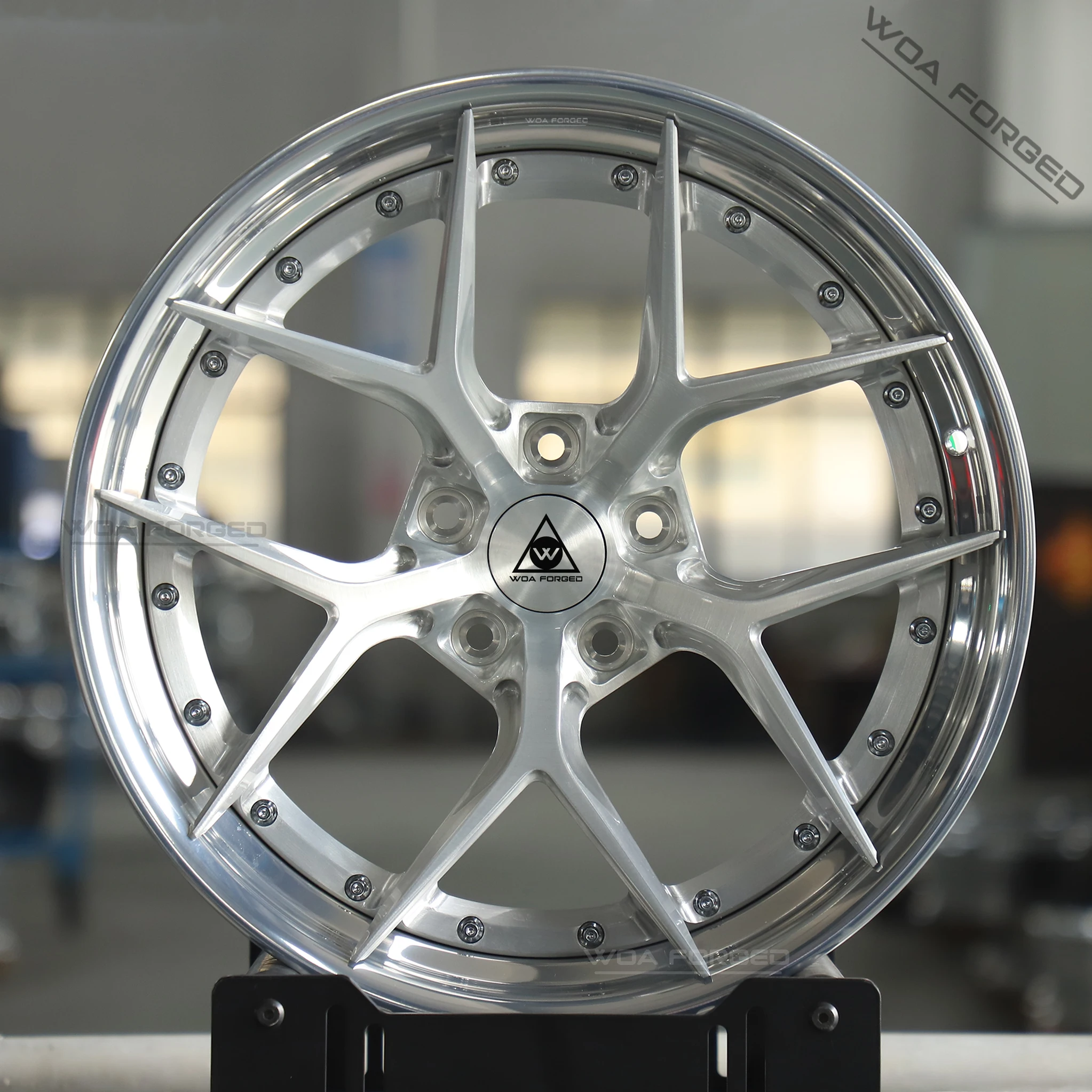 Performance Brushed Silver Polished Lip Forged Wheels 18-22 Inch 2-Piece Sport Split 5 Spoke Alloy Rims for Mustang Camaro WRX