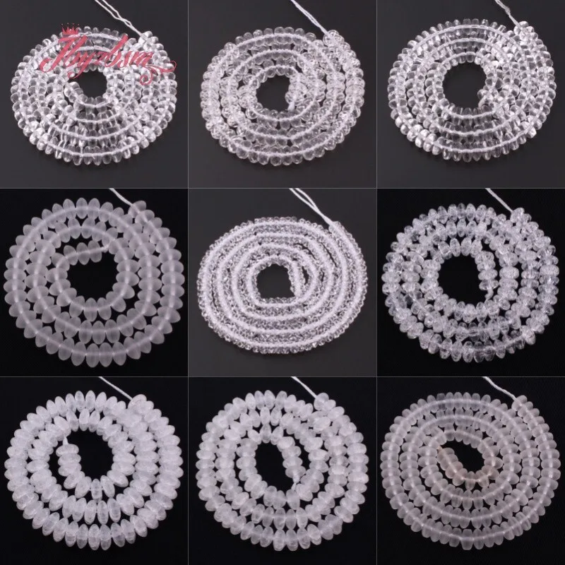 Natural White Rock Crystal Quartz Stone Beads Rondelle For Necklace Bracelats Loose Strand 15