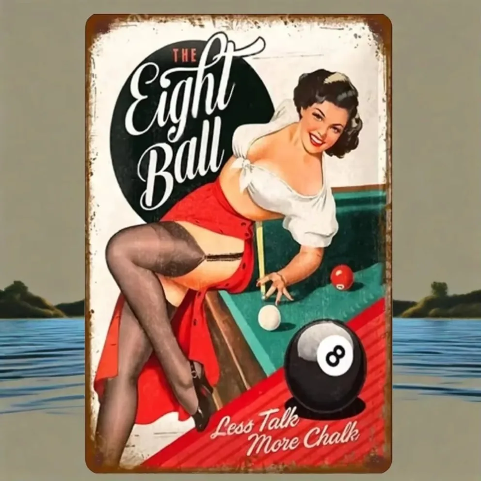 1 قطعة ملصق البلياردو خمر |   لوحة فنية جدارية معدنية ذات طابع لعبة ريترو للبار أو الحانة أو كهف الرجل |   ديكور عشاق البلياردو الكلاسيكي