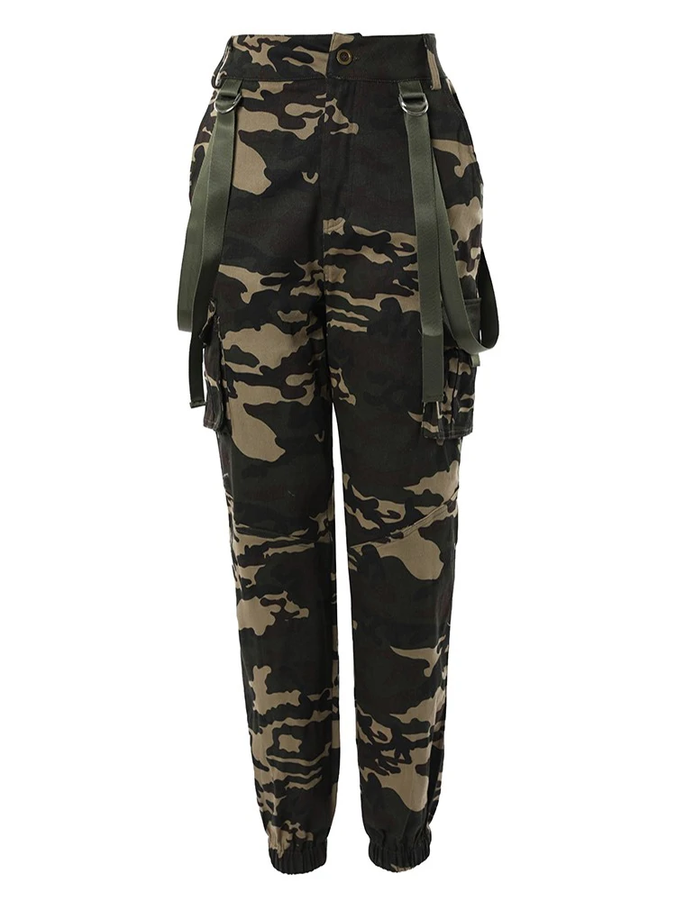 Camouflage Print Pocket Design Suspender Pants