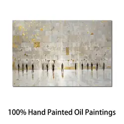 Gold Leaf Jerusalem Canvas Art Jewish Painting Hand Painted Abstract Kotel Landscape Artwork For Living Room Modern Decor Large
