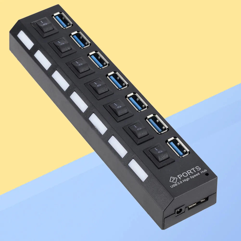 7 Port USB Hub 3.0 High Speed Data Transfer Splitter with Independent Power LED Light Per Port Compatible USB 2.0 1.1 Hot