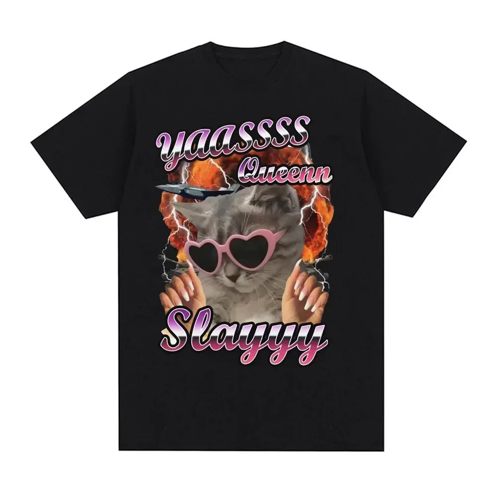Yas Queen Slay Cat Enthusiast T-shirt for Women Kids Cute Short Sleeve Casual Harajuku Fashion T-shirt