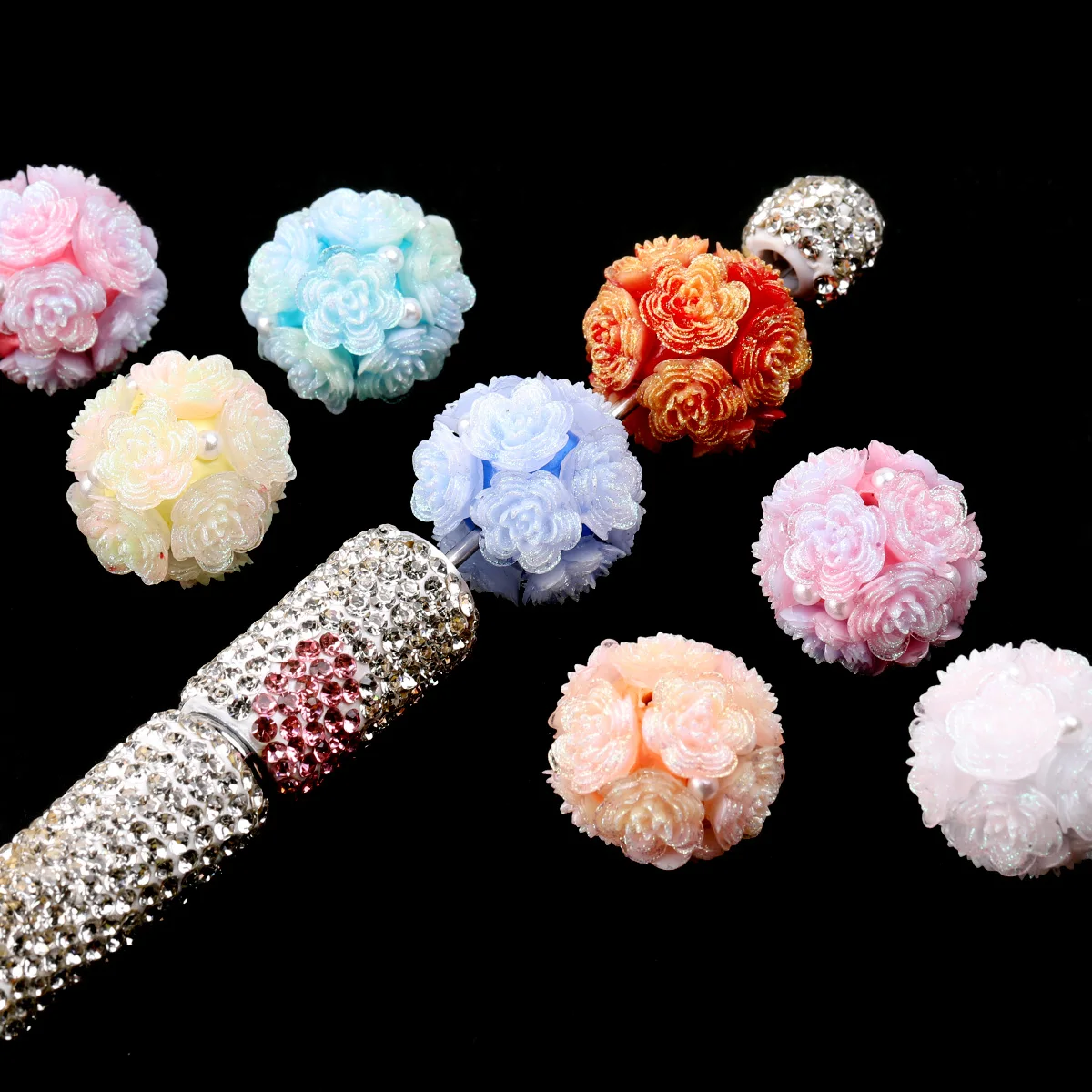 4pcs/8pcs Random Color Flower Ball Beads Soft Charms Loose Spacer Beads For Jewelry Making Decoration DIY 
