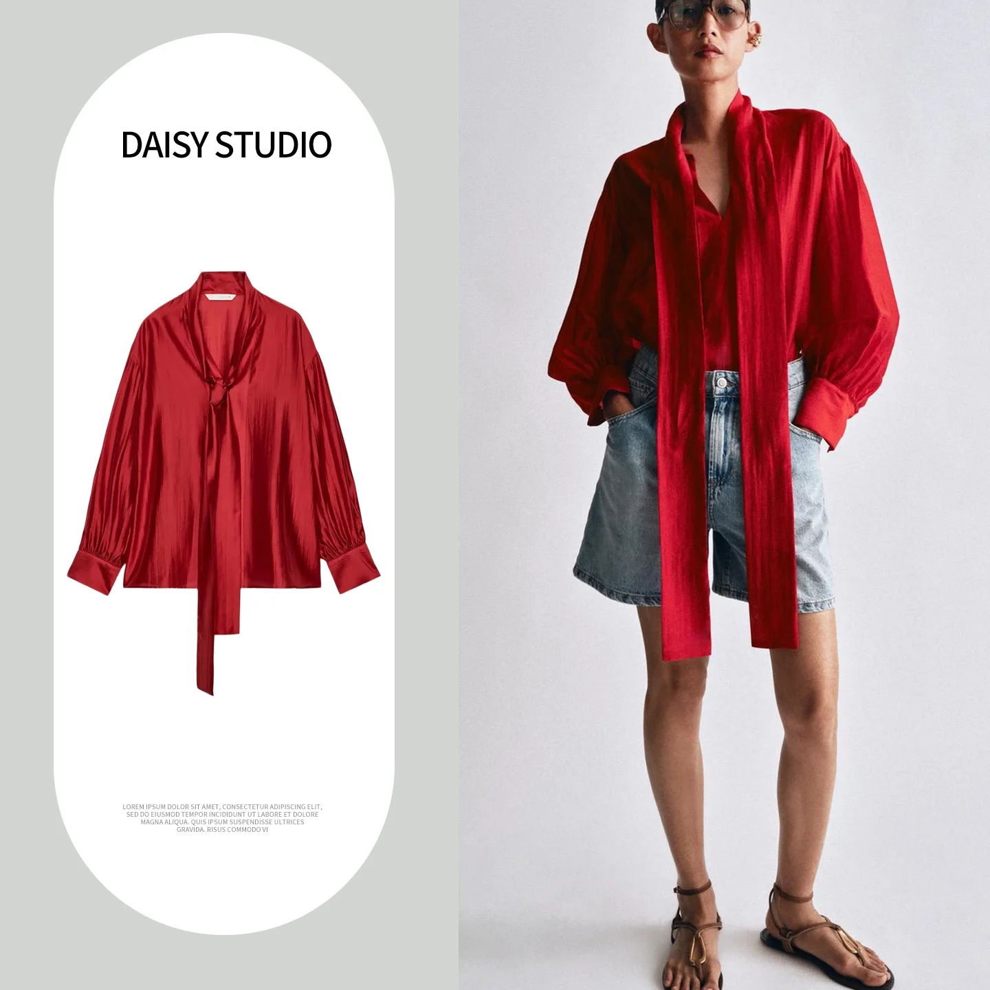 Casual Summer New Women's Shirt round V-neck Long Sleeve Knot Straight Hemline Elegant Style Polyester Fiber Blouse