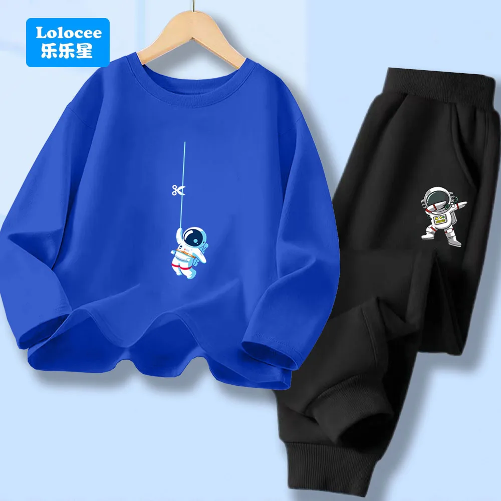 Jungen Frühling Herbst Kleidung Set Kinder Lustige Astronaut Langarm T-shirt Top + Lange Hosen 2 stücke Anzug Teenager trainingsanzug YHYSZ1