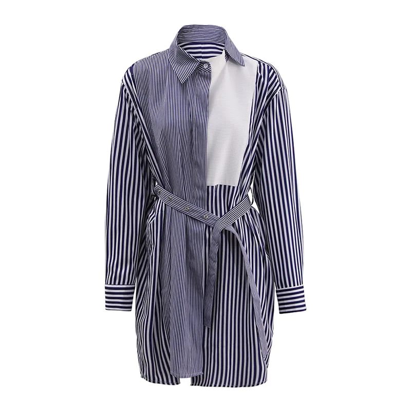 

Women Patchwork Long sleeve Turn-down Collar Blouses