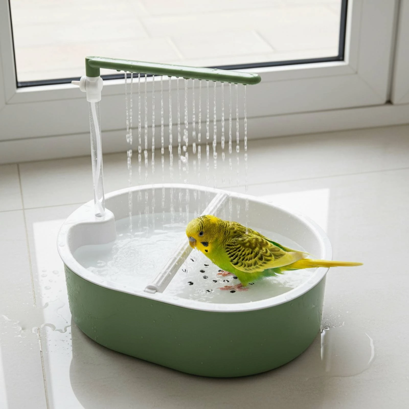 Parrot Bath Basin Green and White Bird Shower Bath Parrot Bathtub Plastic Pet Accessory Transparent view 4