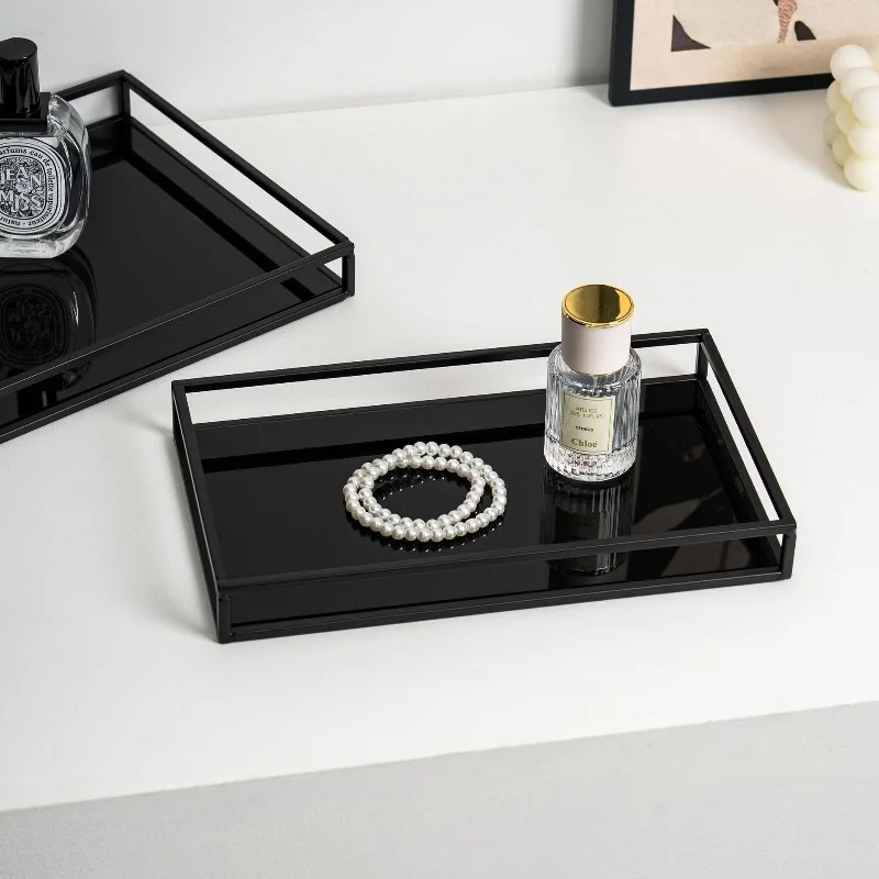 Nordic Metal Storage Tray, Acrylic Cosmetic Organizer for Vanity,Perfume Skincare Display Rack Home Decor Shelf Stand Holder Set