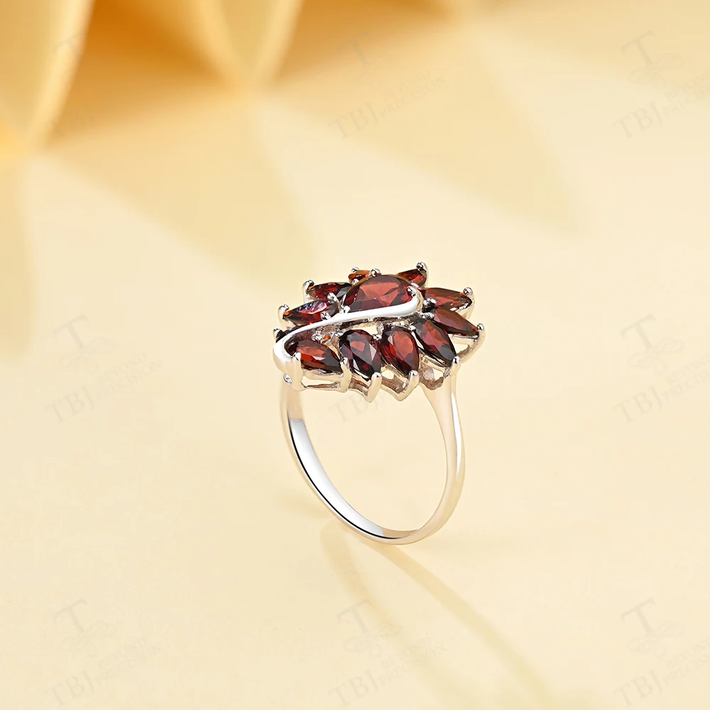 Unique shape design 925 Sterling Silver with natural garnet gems ring for women fine jewelry anniversaries & banquets wear